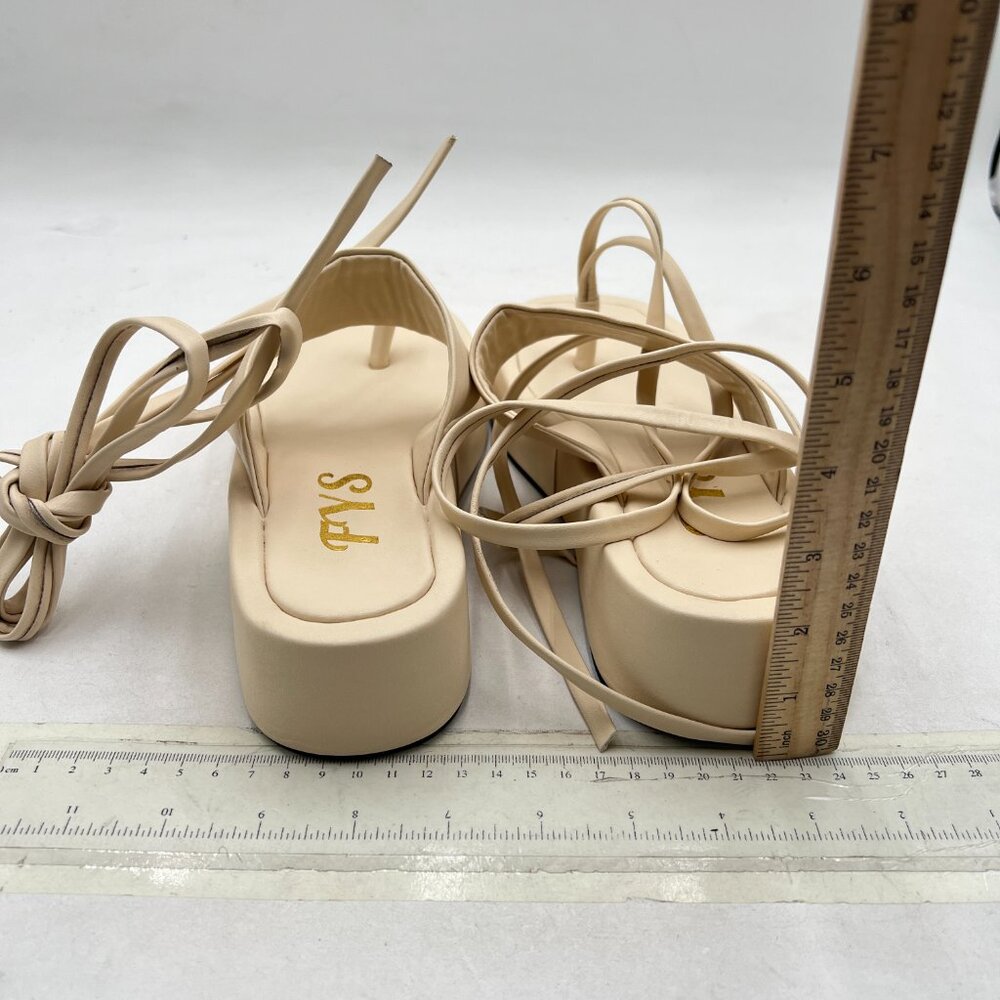 Fys Beige Split Toe Platform Sandals Strappy Lace… - image 5